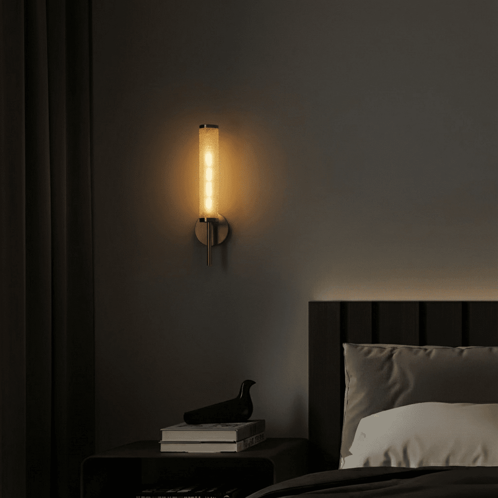 AuraLume Textured Cylindrical Glass Shade Wall Lamp in Brass or Iron