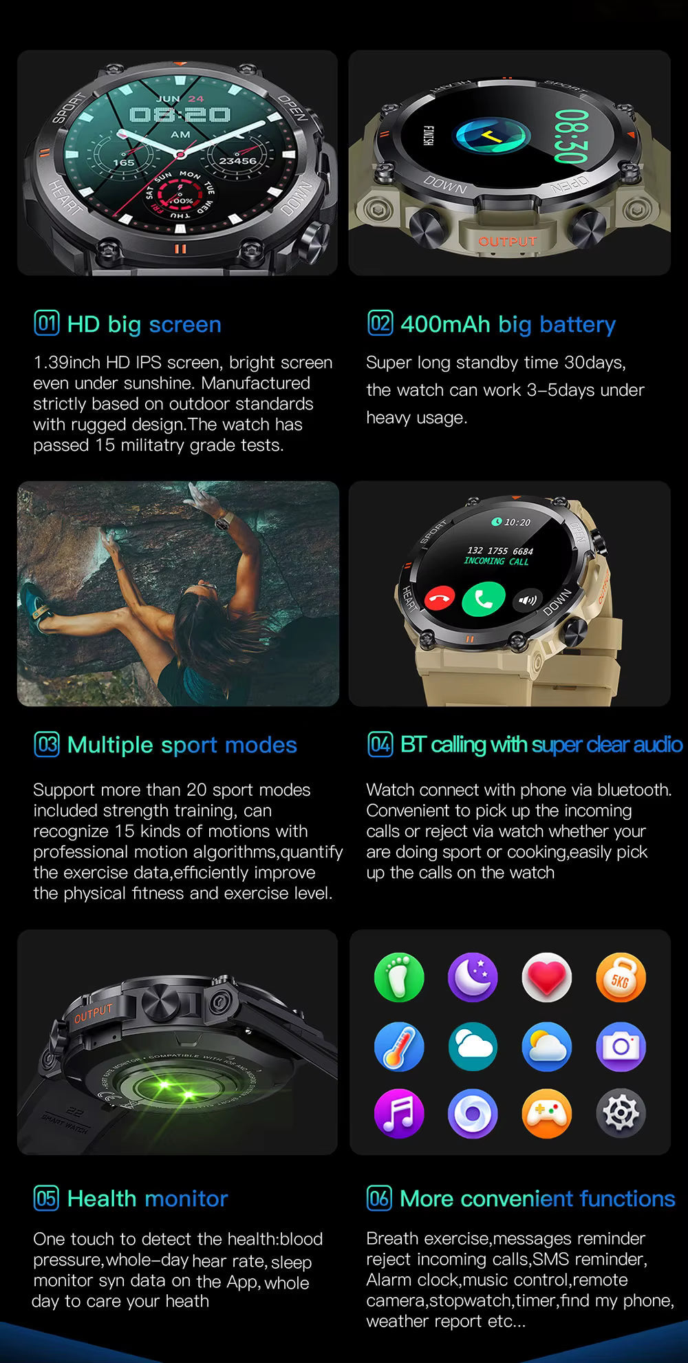Rugged Outdoor Smart Watch With Round Touchscreen, FortisX Titan