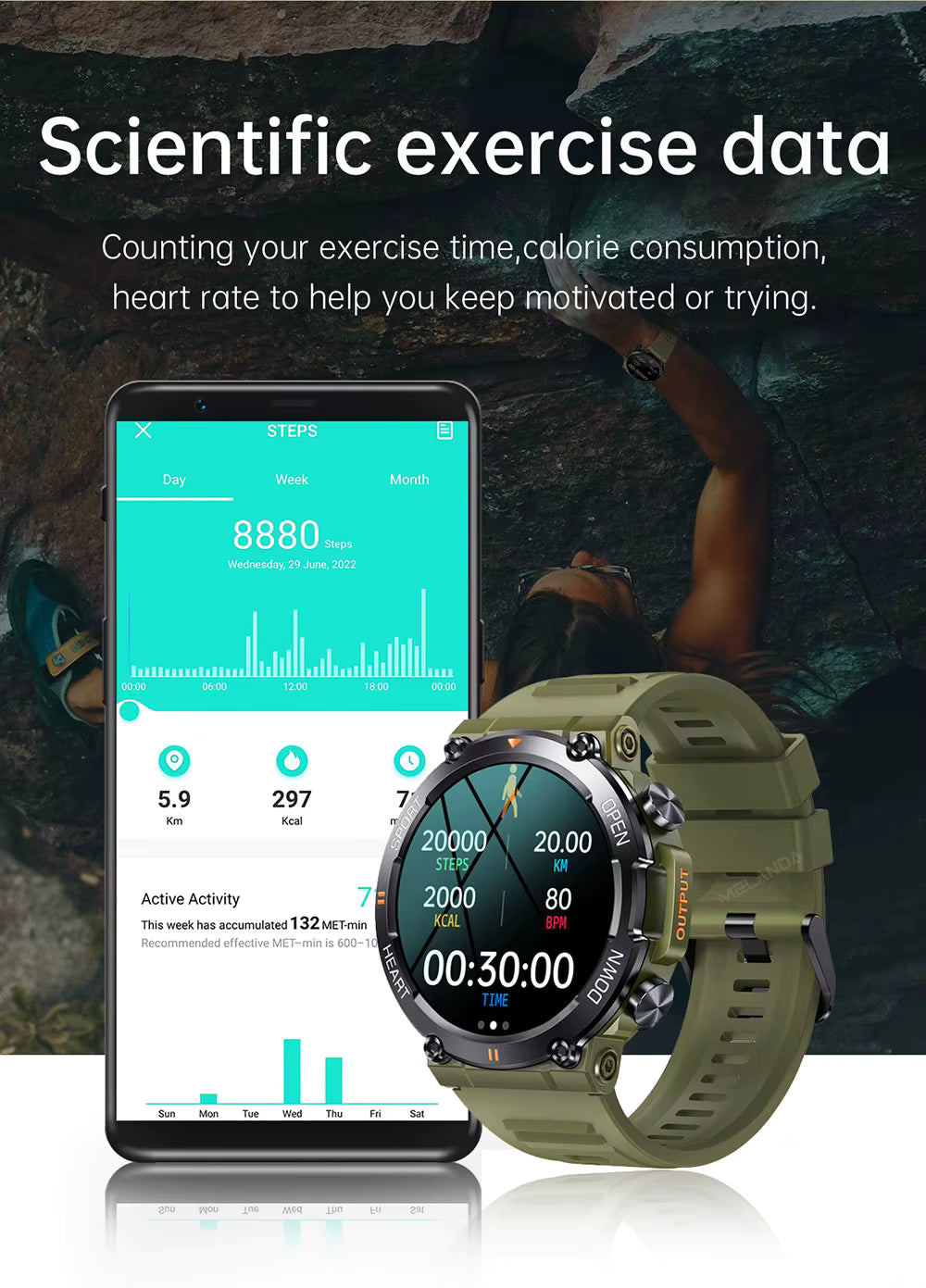Rugged Outdoor Smart Watch With Round Touchscreen, FortisX Titan