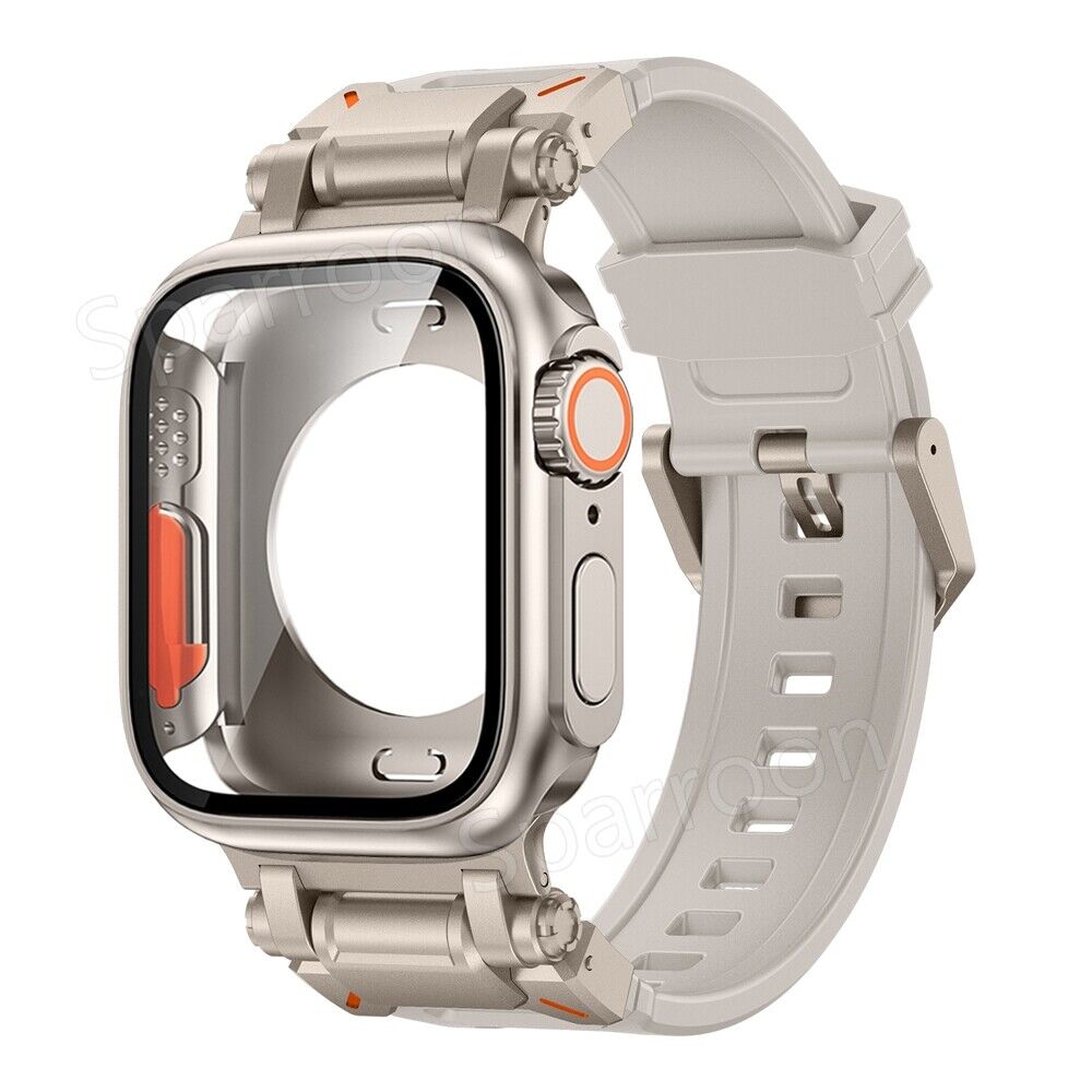 Set custodia Rovelo Metal Ultra-Style e cinturino Fluoro, Apple Watch Serie 4-9 e SE