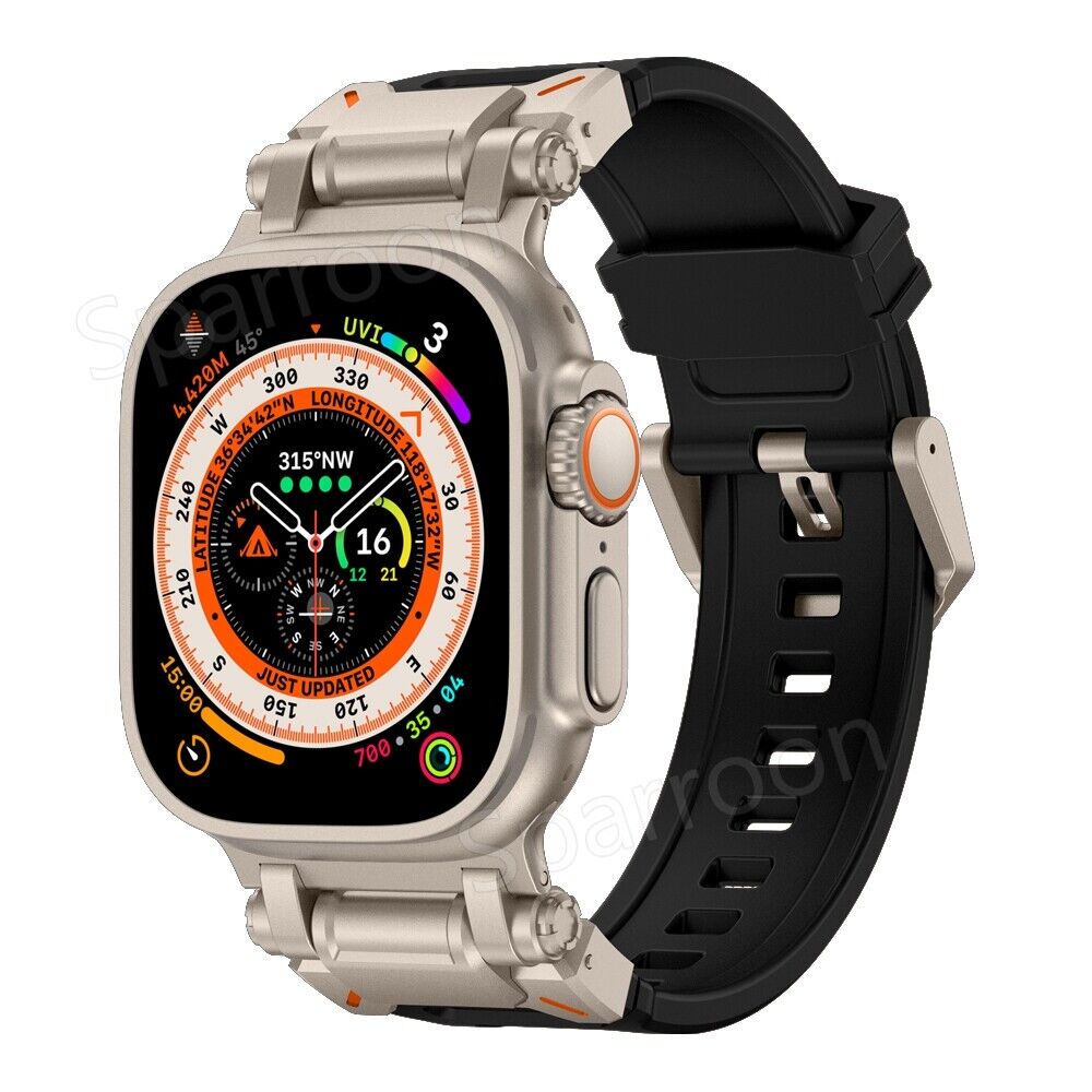 Set custodia Rovelo Metal Ultra-Style e cinturino Fluoro, Apple Watch Serie 4-9 e SE