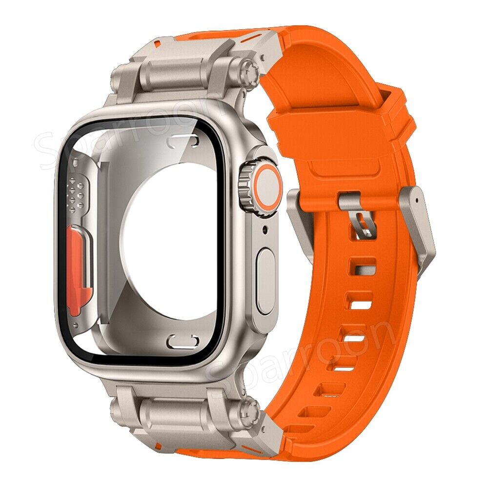 Set custodia Rovelo Metal Ultra-Style e cinturino Fluoro, Apple Watch Serie 4-9 e SE