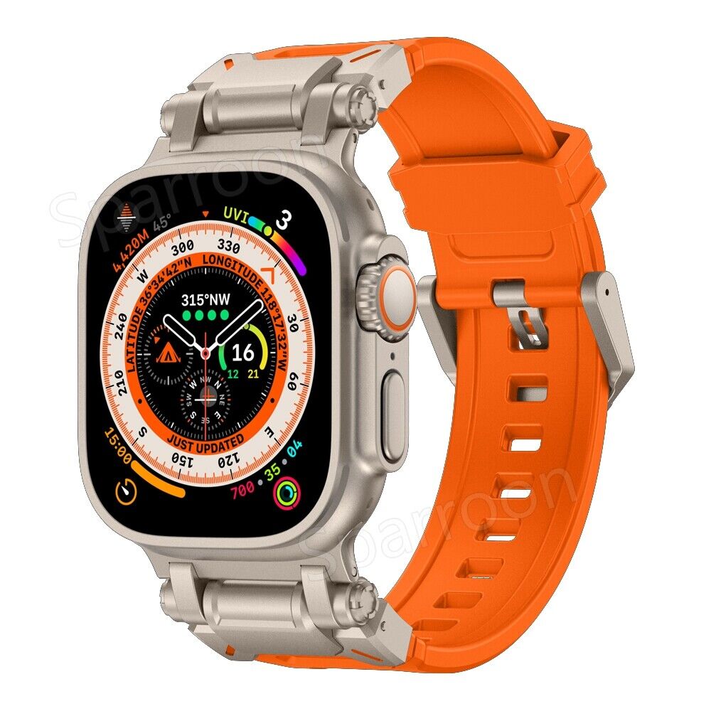 Set custodia Rovelo Metal Ultra-Style e cinturino Fluoro, Apple Watch Serie 4-9 e SE