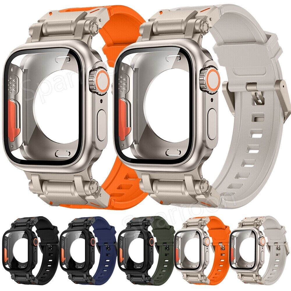 Set custodia Rovelo Metal Ultra-Style e cinturino Fluoro, Apple Watch Serie 4-9 e SE