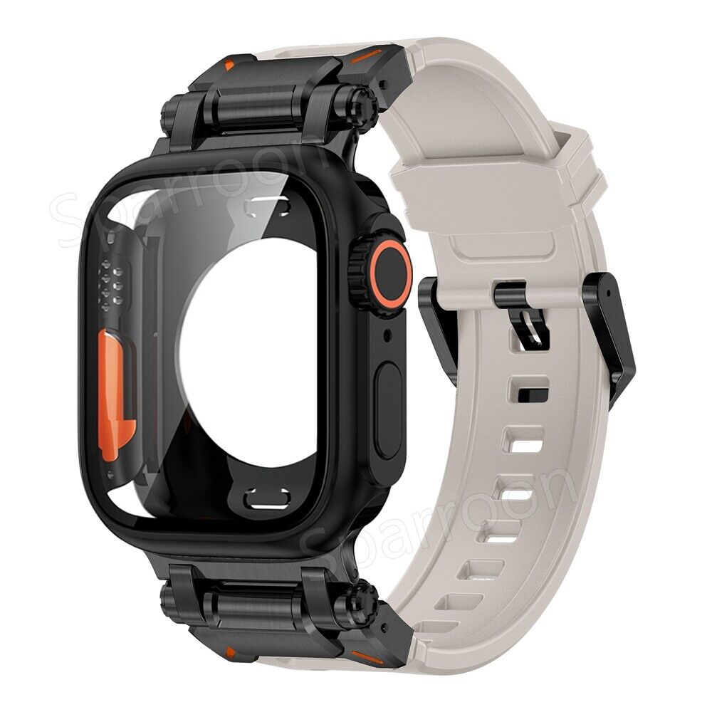 Set custodia Rovelo Metal Ultra-Style e cinturino Fluoro, Apple Watch Serie 4-9 e SE