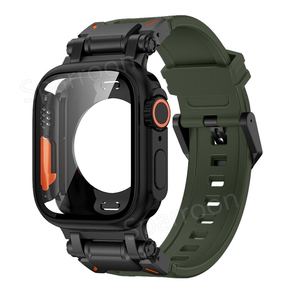 Set custodia Rovelo Metal Ultra-Style e cinturino Fluoro, Apple Watch Serie 4-9 e SE