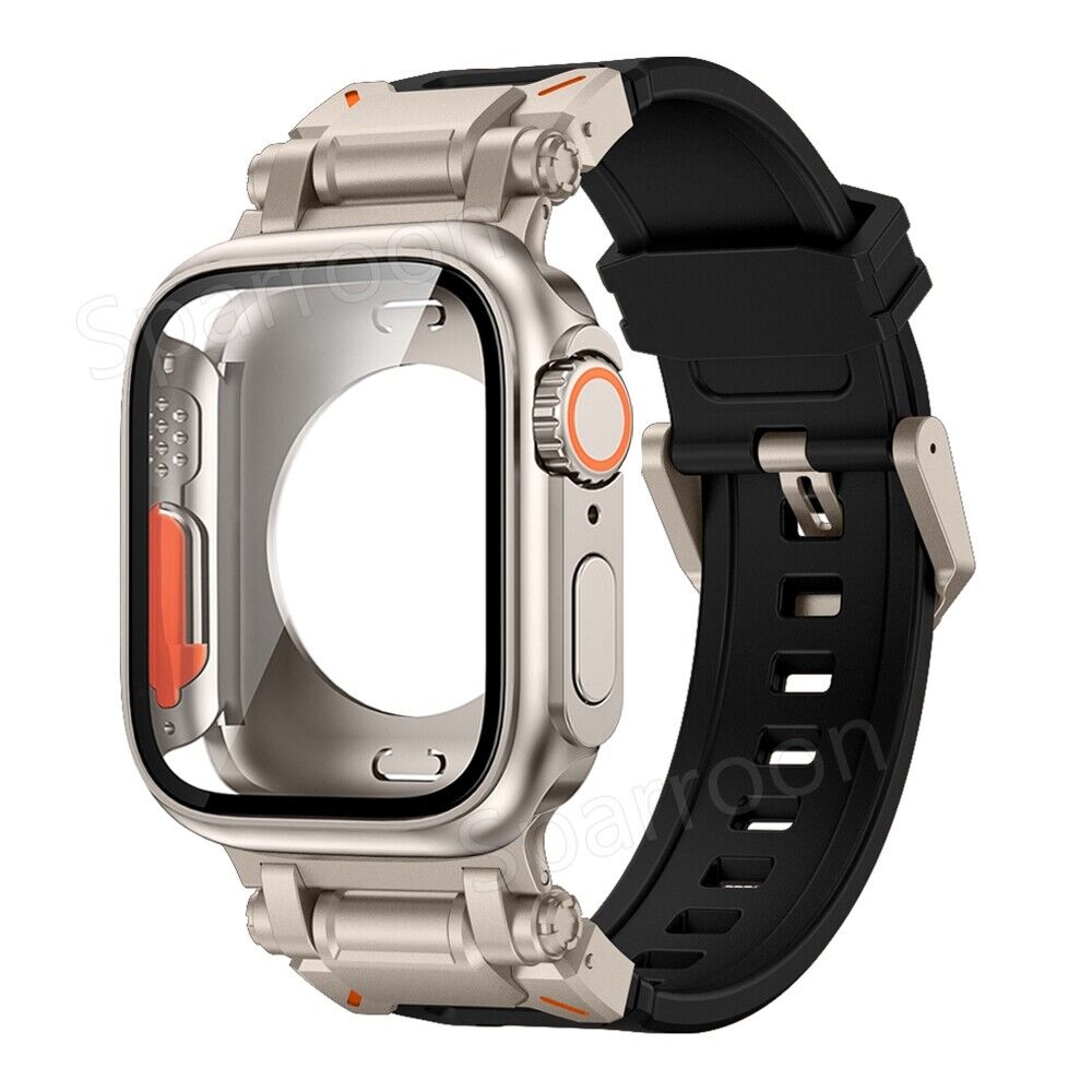 Set custodia Rovelo Metal Ultra-Style e cinturino Fluoro, Apple Watch Serie 4-9 e SE