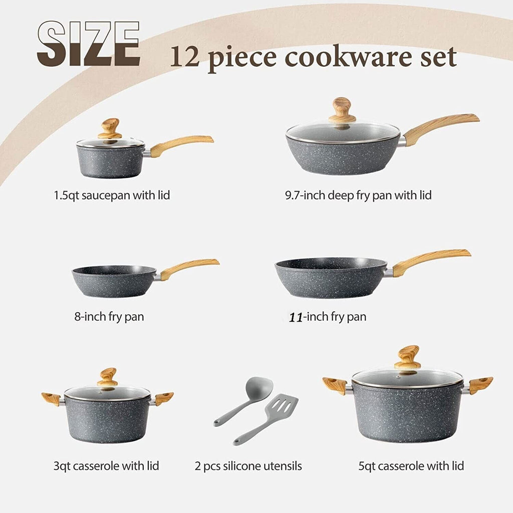 12 darabos gránit tapadásmentes edénykészlet mindennapi főzéshez