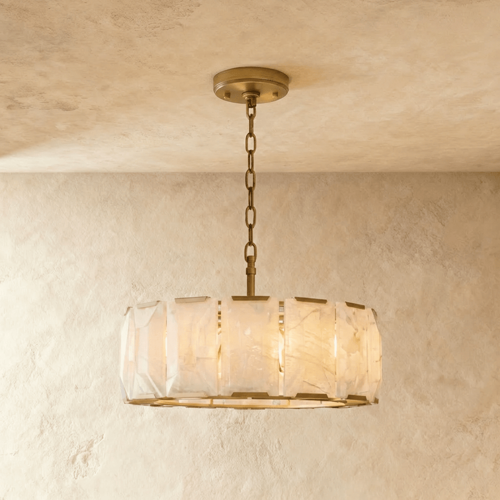 Lampadario Rotondo LumaCircle in Alabastro con Bagliore Ambientale Caldo
