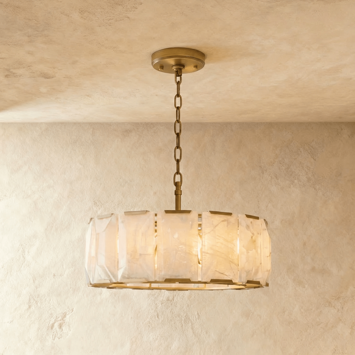 Lampadario Rotondo LumaCircle in Alabastro con Bagliore Ambientale Caldo