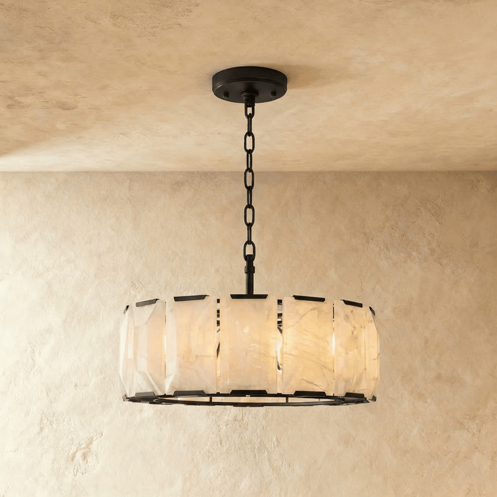 Lampadario Rotondo LumaCircle in Alabastro con Bagliore Ambientale Caldo