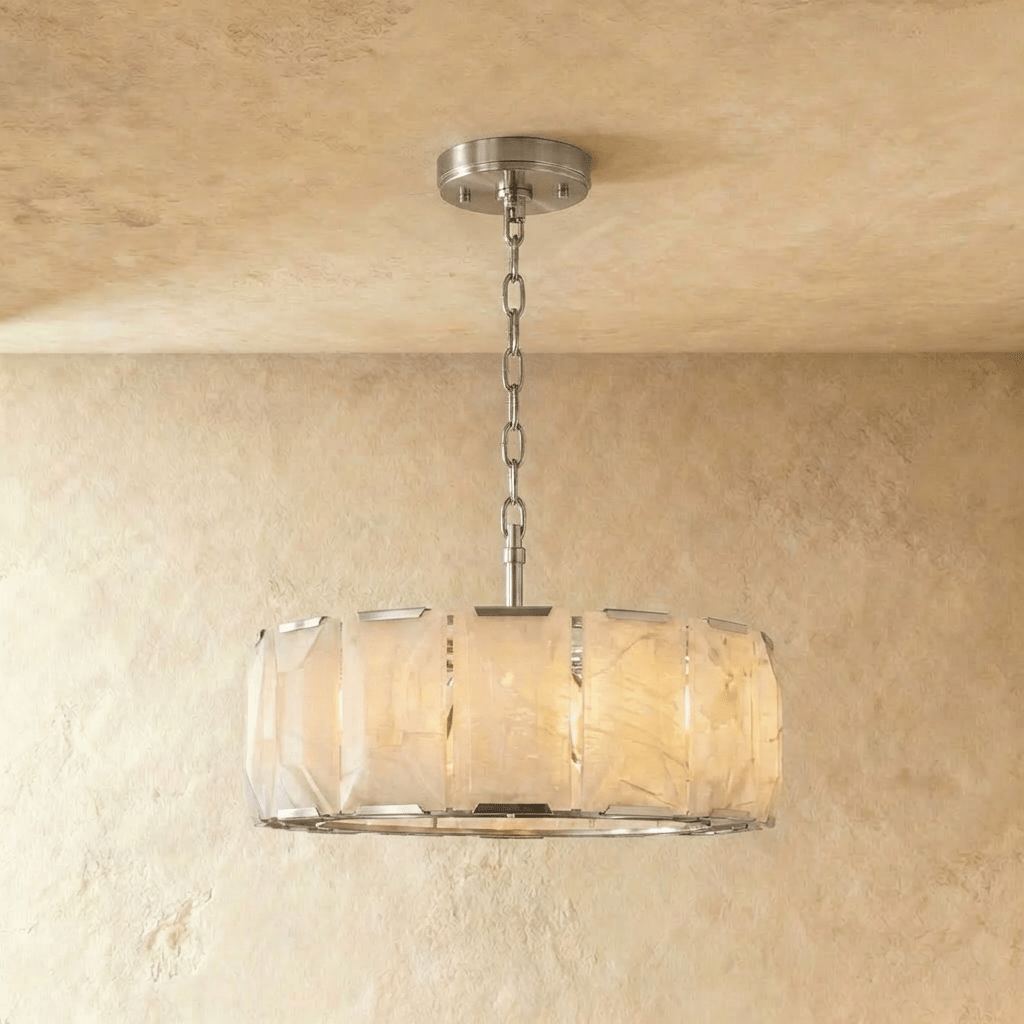 Lampadario Rotondo LumaCircle in Alabastro con Bagliore Ambientale Caldo