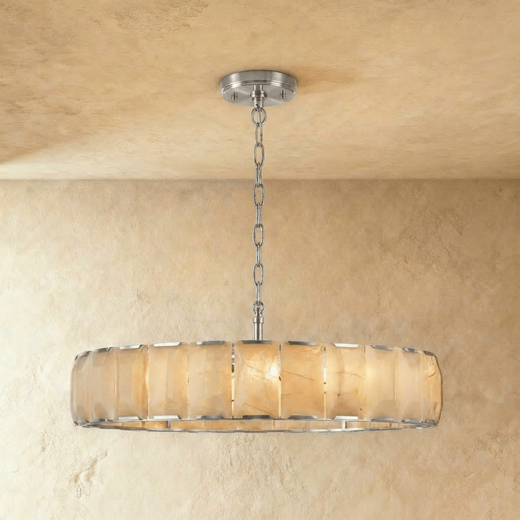 Lampadario Rotondo LumaCircle in Alabastro con Bagliore Ambientale Caldo