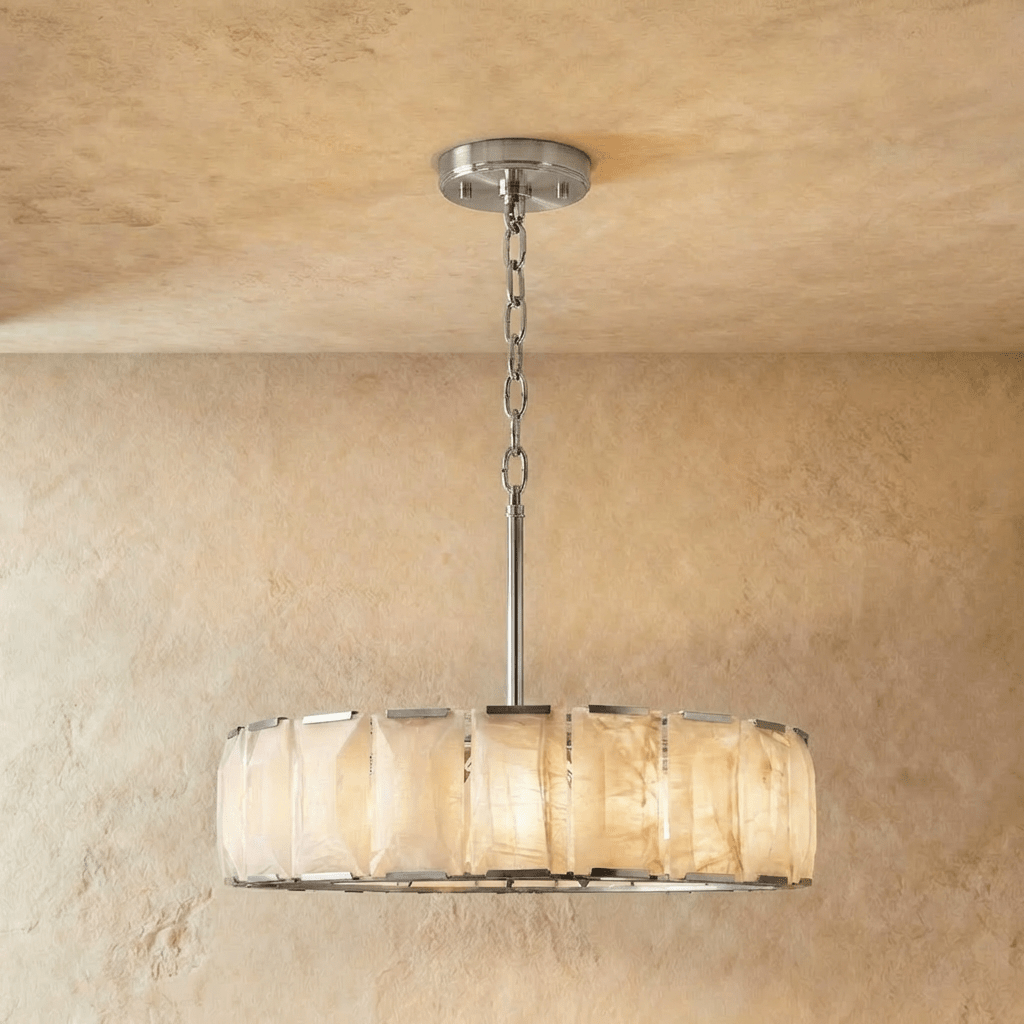 Lampadario Rotondo LumaCircle in Alabastro con Bagliore Ambientale Caldo