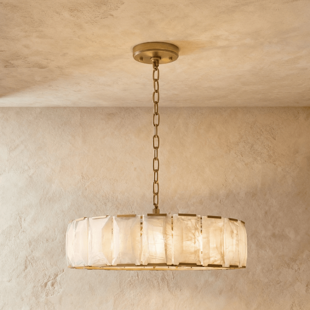 Lampadario Rotondo LumaCircle in Alabastro con Bagliore Ambientale Caldo