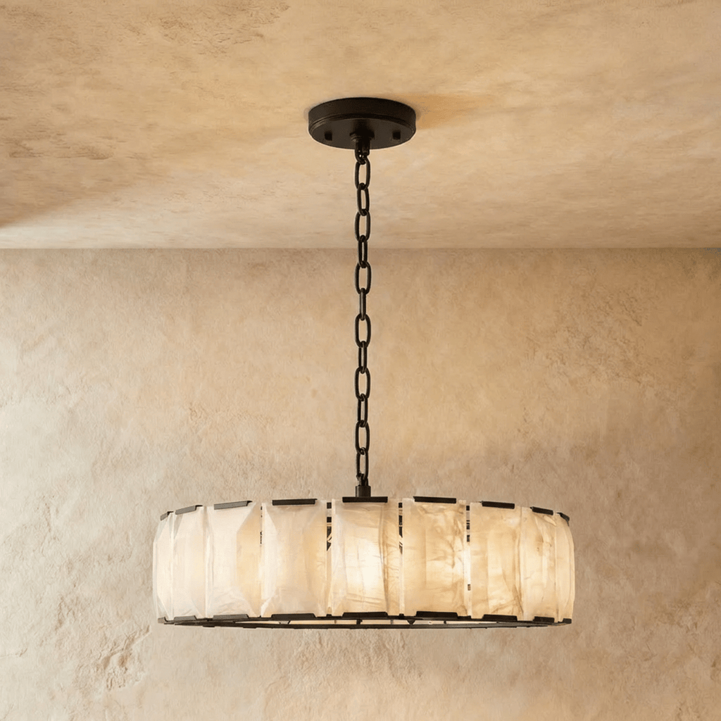 Lampadario Rotondo LumaCircle in Alabastro con Bagliore Ambientale Caldo
