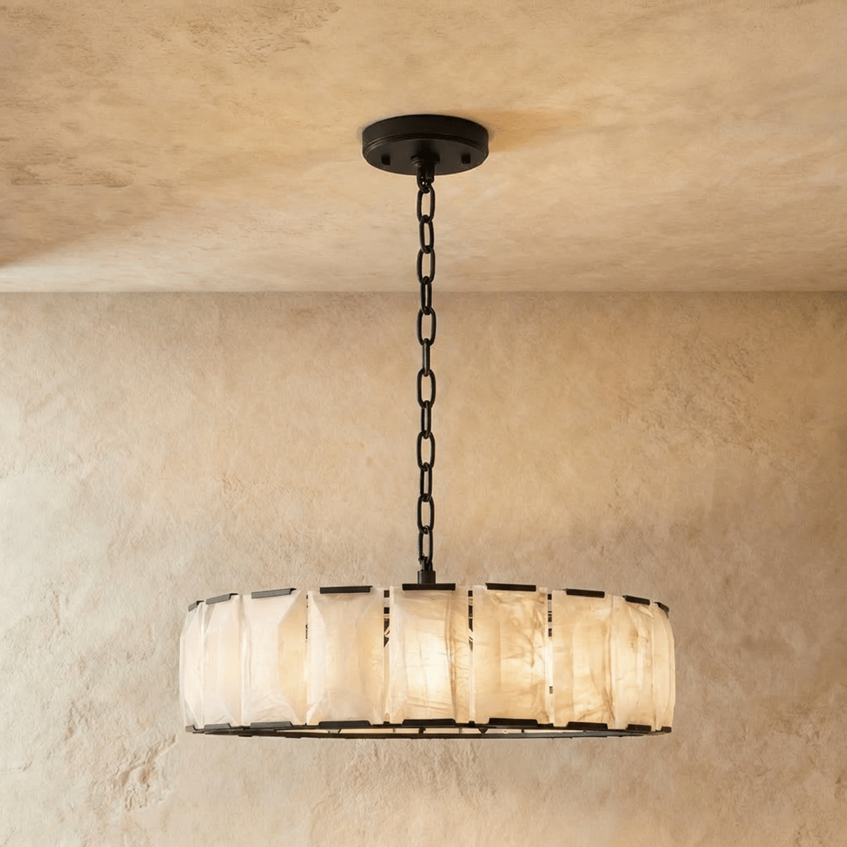 Lampadario Rotondo LumaCircle in Alabastro con Bagliore Ambientale Caldo