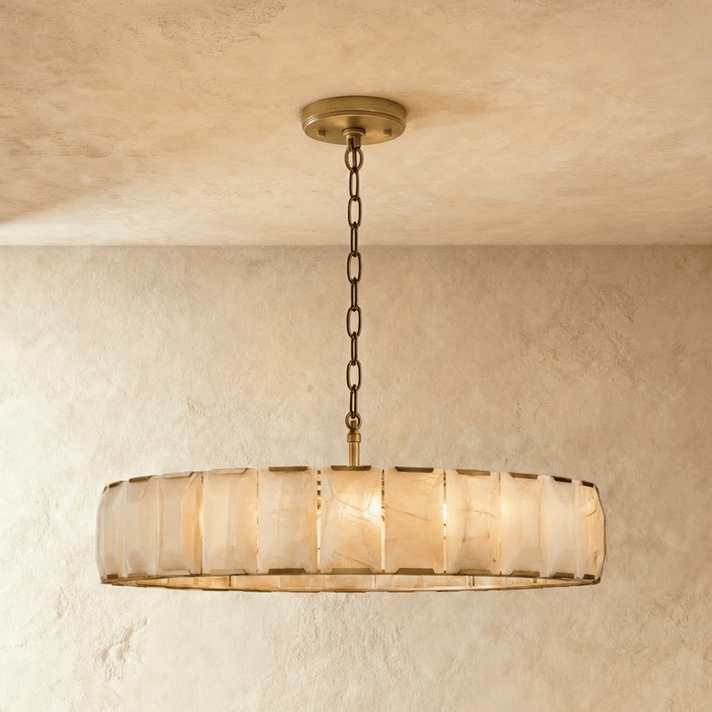 Lampadario Rotondo LumaCircle in Alabastro con Bagliore Ambientale Caldo