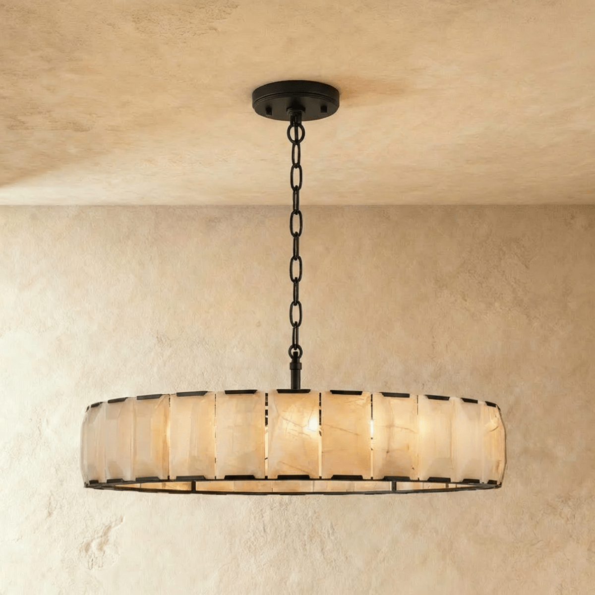 Lampadario Rotondo LumaCircle in Alabastro con Bagliore Ambientale Caldo