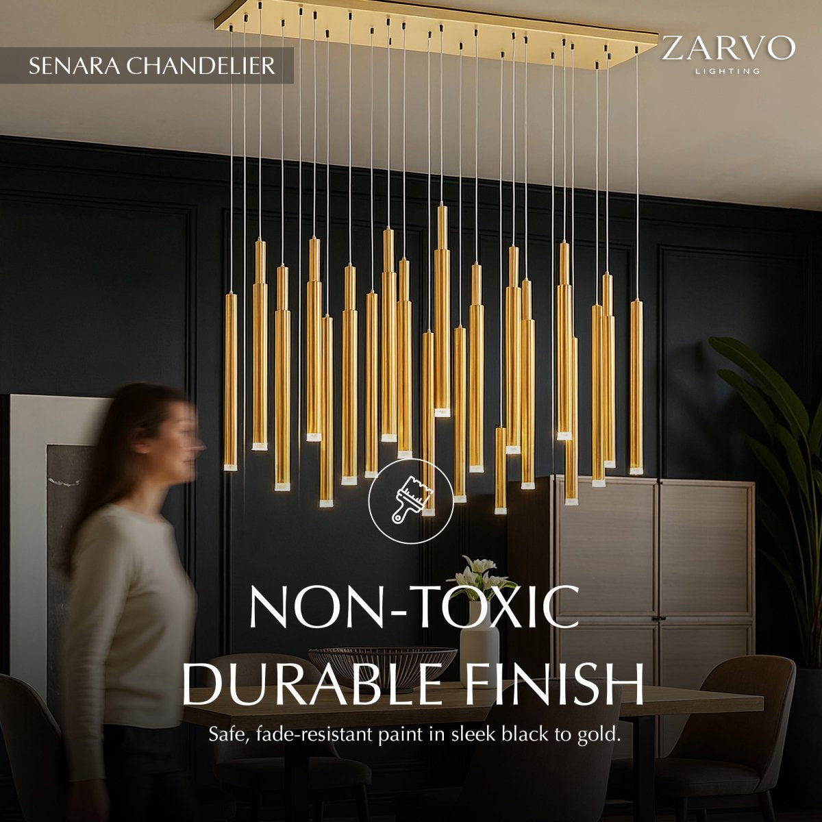 Lámpara colgante LumenChime tipo campana de viento de aluminio en acabado negro o dorado