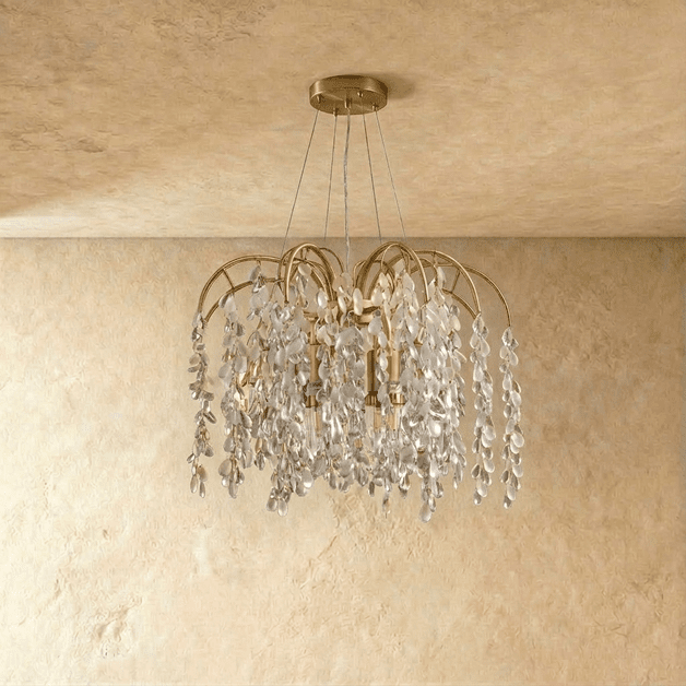Pozlacený křišťálový lustr s LED osvětlením pro luxusní obývací pokoj