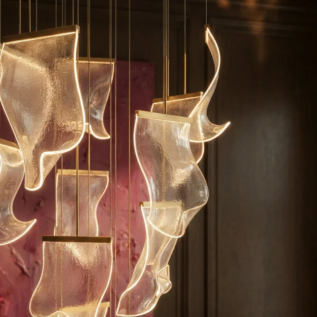 Akrylový vrstvený závěsný lustr LumenWeave s rozptýleným světlem