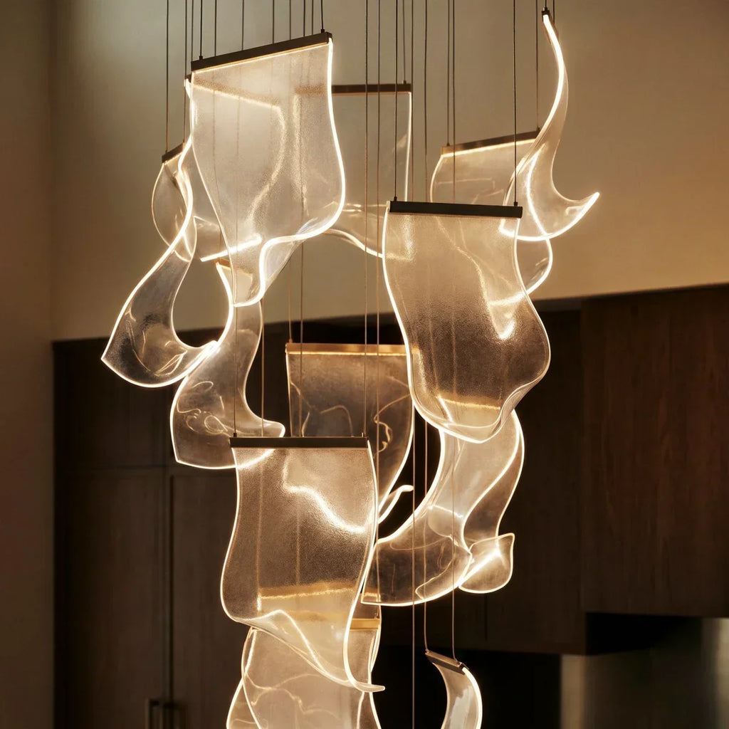Akrylový vrstvený závěsný lustr LumenWeave s rozptýleným světlem
