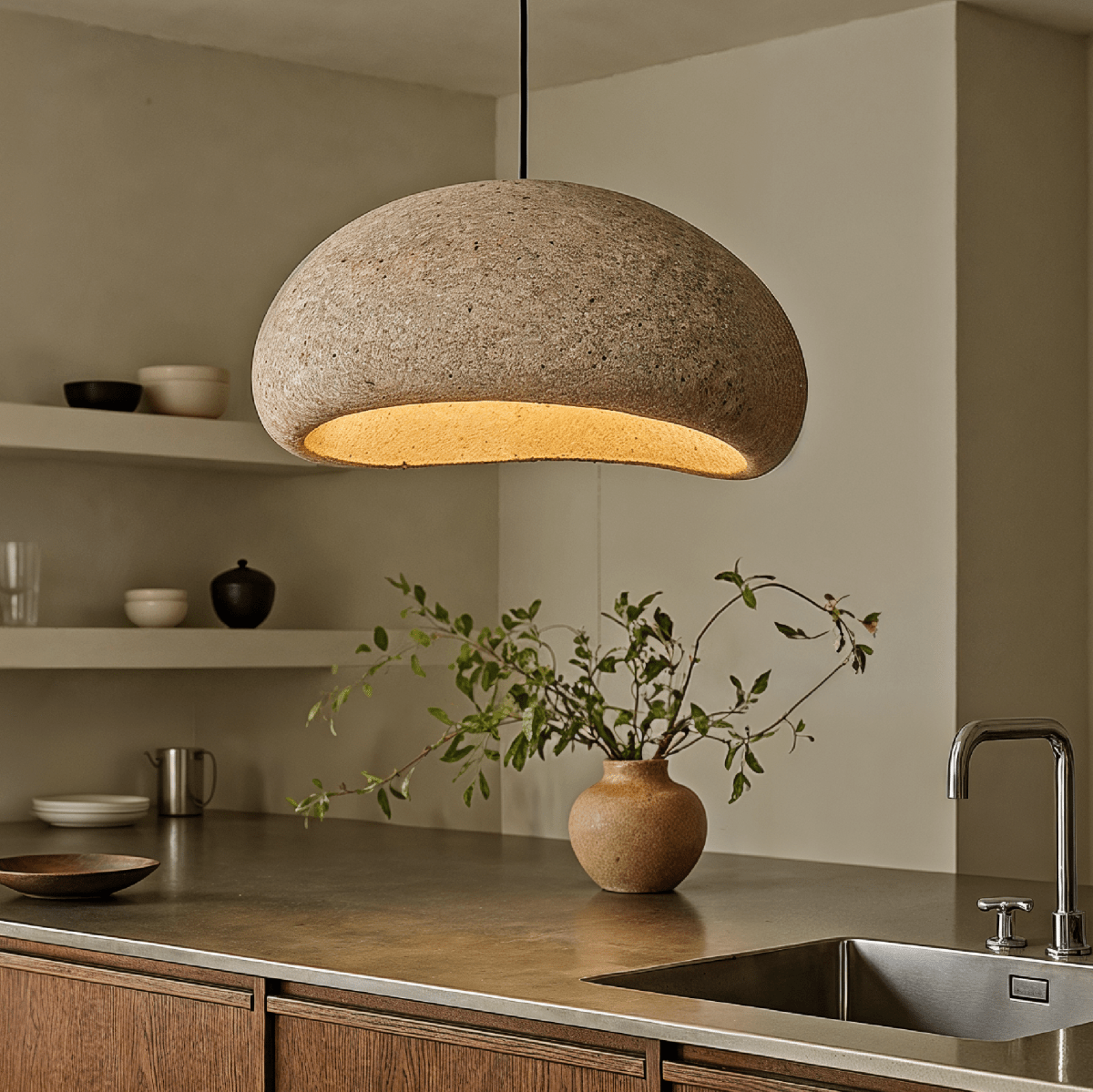 Candeeiro Pendente Cloudveil Sand Inspirado no Minimalismo Wabi Sabi