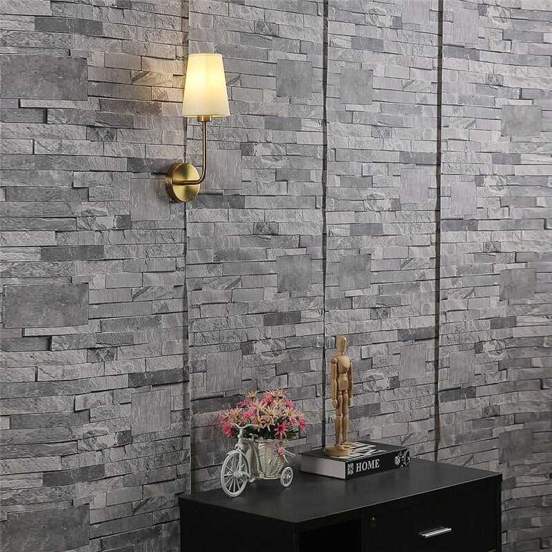 Aurora Brass Wall Lamp With Off White Cotton Shade