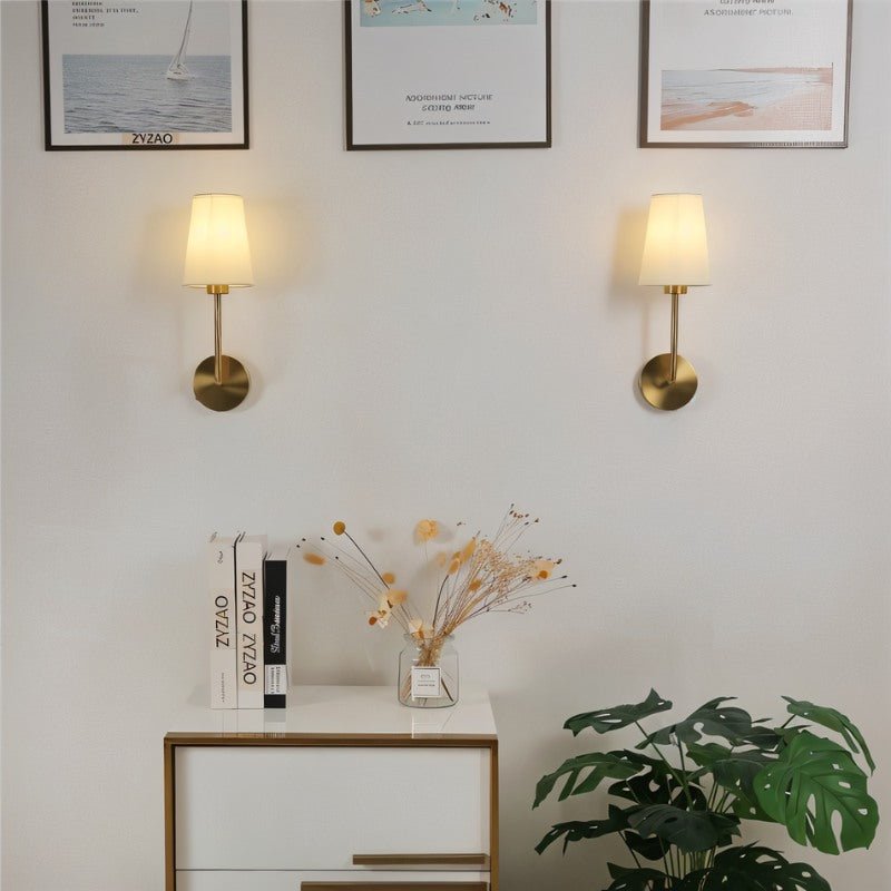 Aurora Brass Wall Lamp With Off White Cotton Shade
