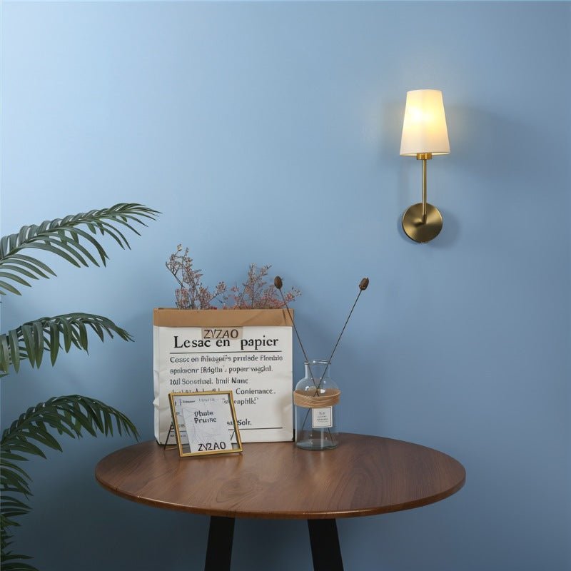 Aurora Brass Wall Lamp With Off White Cotton Shade