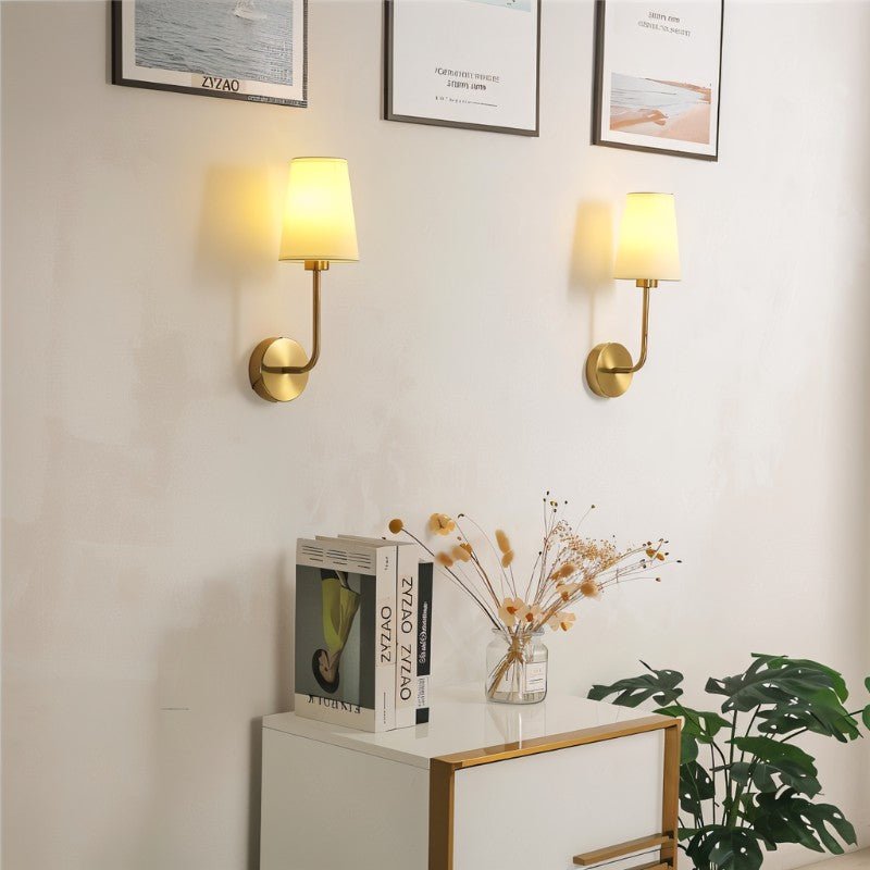 Aurora Brass Wall Lamp With Off White Cotton Shade