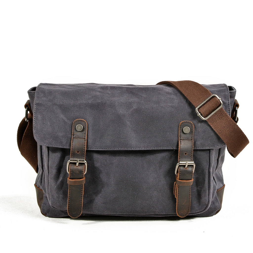 Waxed Canvas Crossbody Sling Bag With Leather Trim, Vintage Style