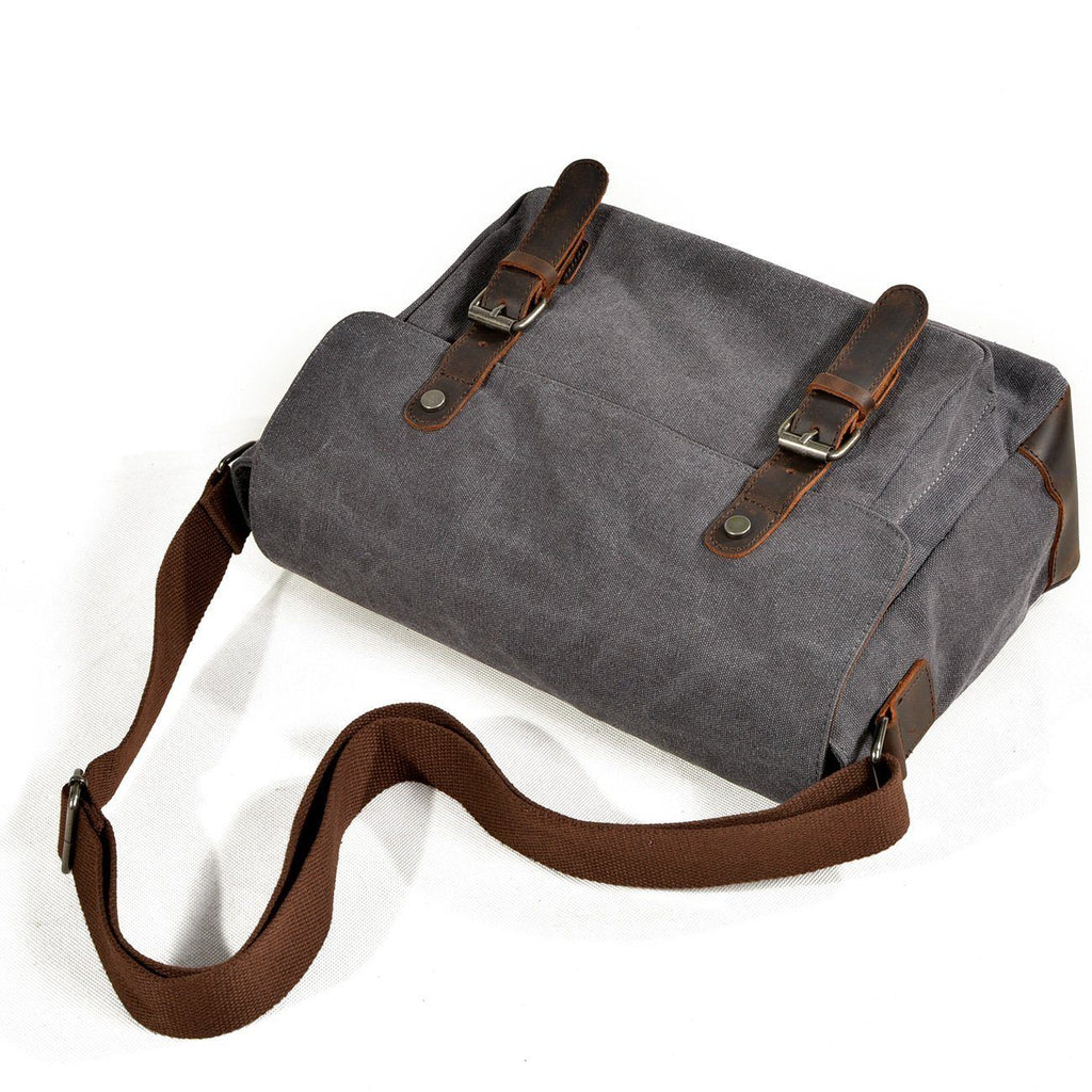Waxed Canvas Crossbody Sling Bag With Leather Trim, Vintage Style