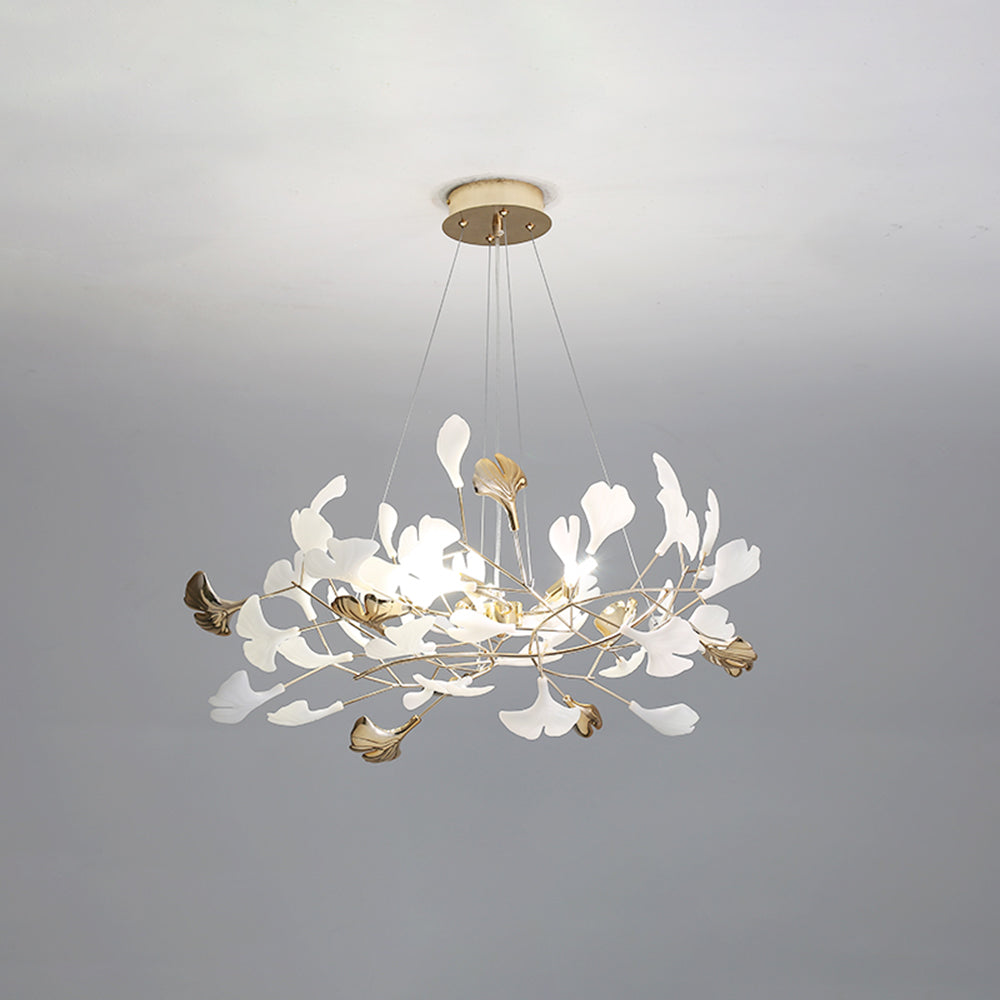 Olivia Ginkgo Leaf Modern Petal Shaped Metal Chandelier, Gold | Fioriscas