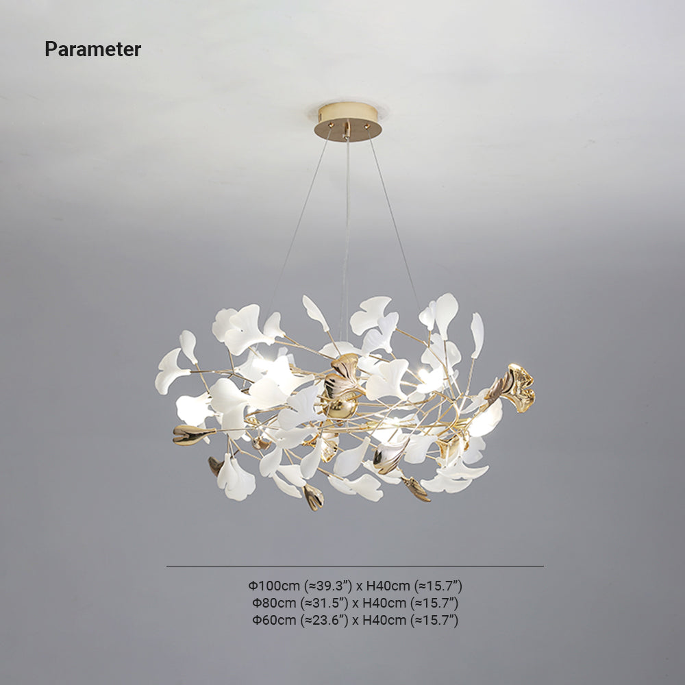 Olivia Ginkgo Leaf Modern Petal Shaped Metal Chandelier, Gold | Fioriscas