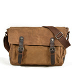 Waxed Canvas Crossbody Sling Bag With Leather Trim, Vintage Style
