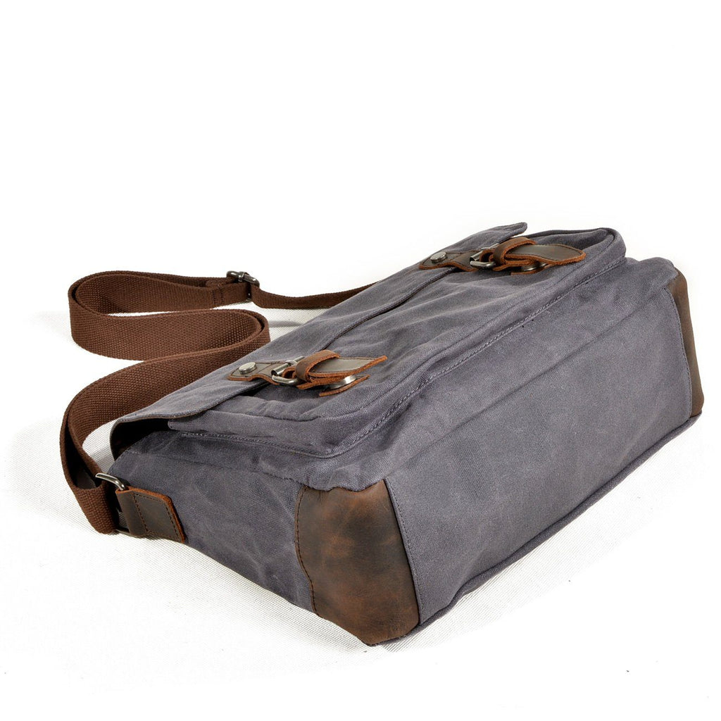 Waxed Canvas Crossbody Sling Bag With Leather Trim, Vintage Style