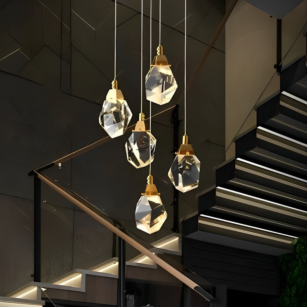 Astrae Crystal Droplet Chandelier, Twisted Gold Pendant Light, Warm LED