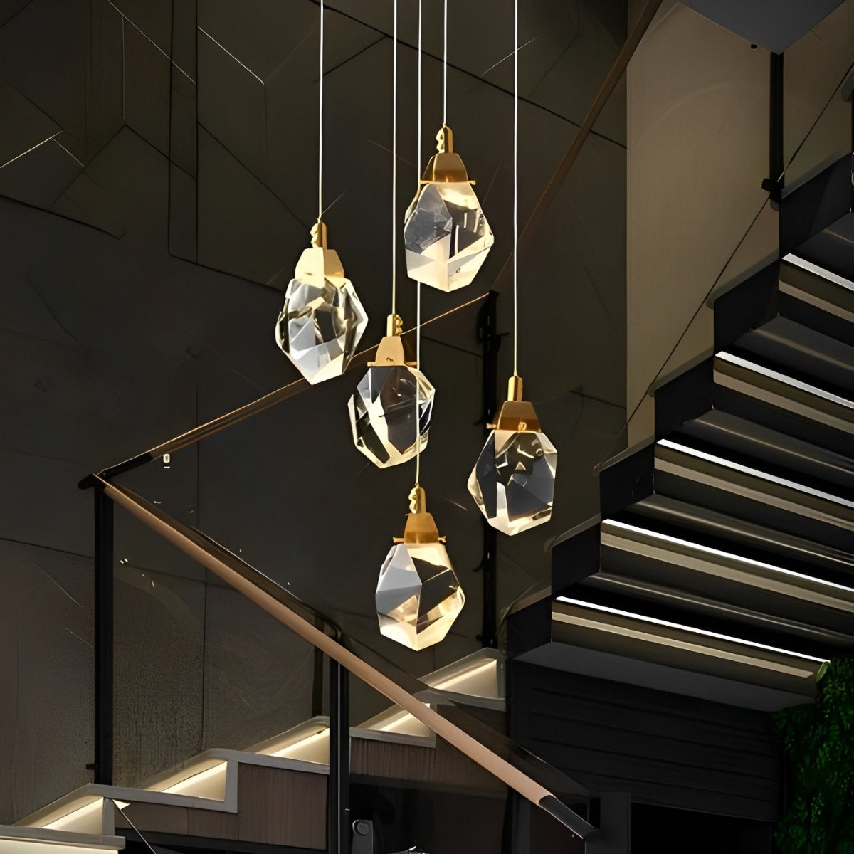 Astrae Crystal Droplet Chandelier, Twisted Gold Pendant Light, Warm LED