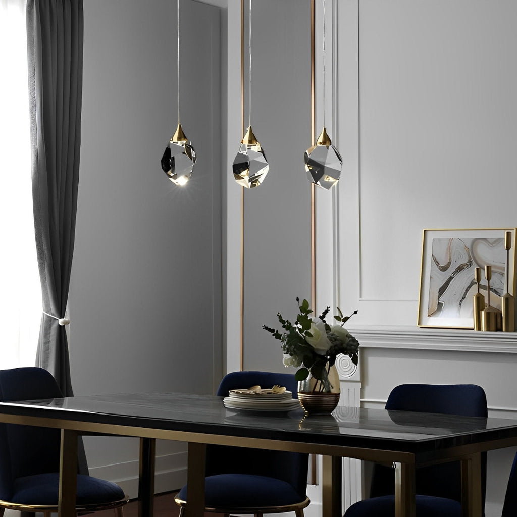Astrae Crystal Droplet Chandelier, Twisted Gold Pendant Light, Warm LED