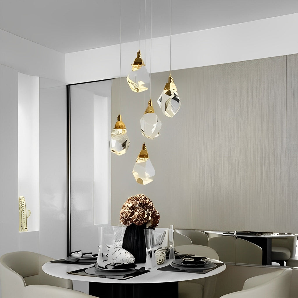 Astrae Crystal Droplet Chandelier, Twisted Gold Pendant Light, Warm LED