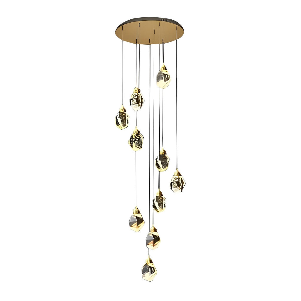 Astrae Crystal Droplet Chandelier, Twisted Gold Pendant Light, Warm LED