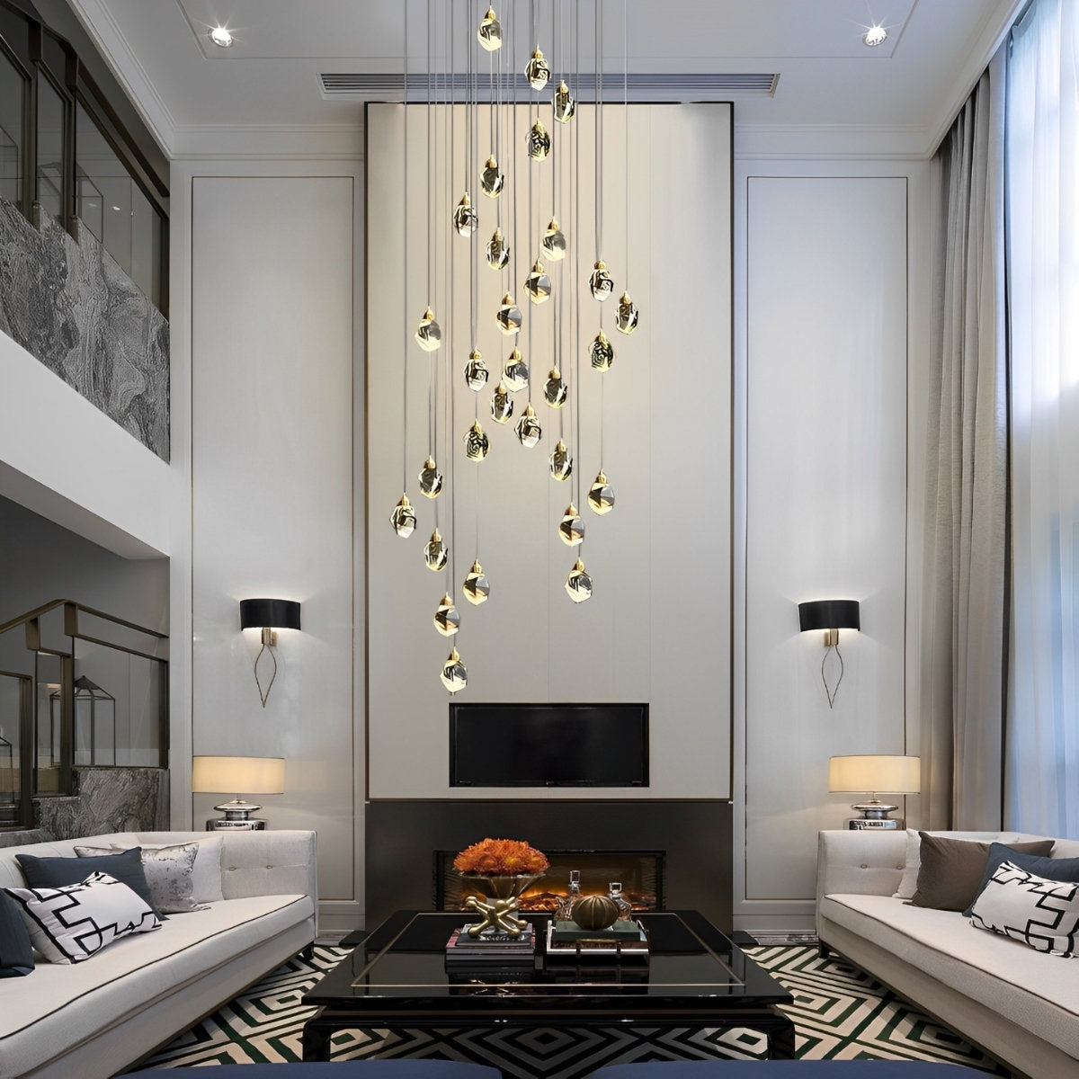 Astrae Crystal Droplet Chandelier, Twisted Gold Pendant Light, Warm LED