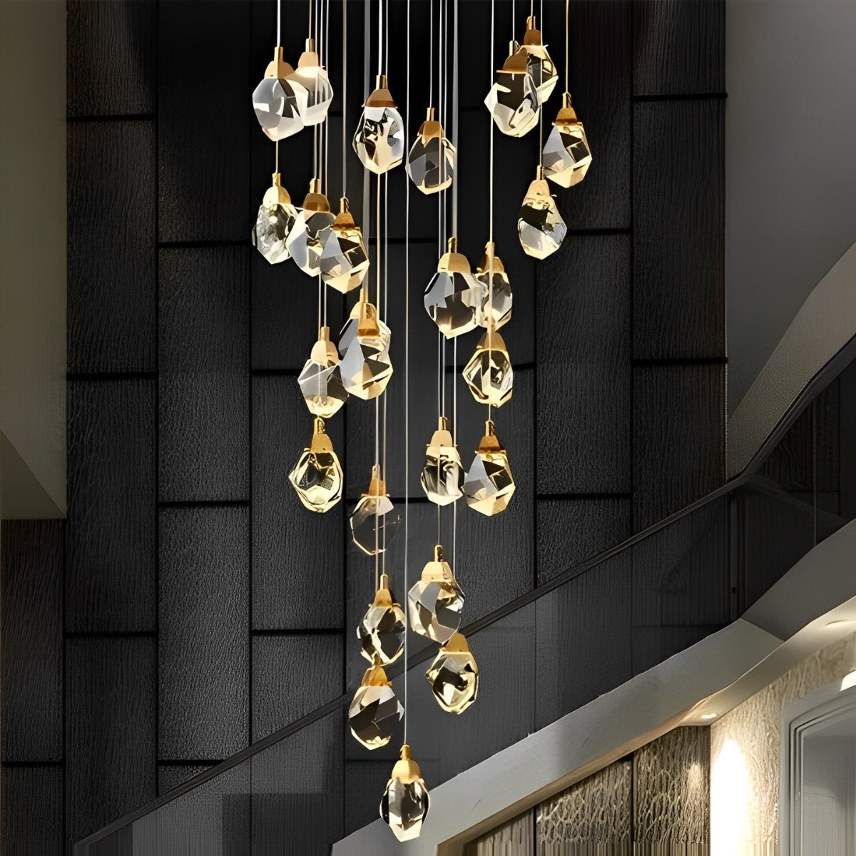 Astrae Crystal Droplet Chandelier, Twisted Gold Pendant Light, Warm LED