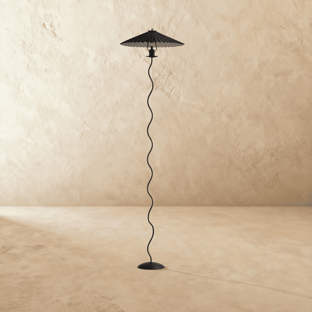 Lámpara de pie Serpentine con pantalla de lino estilo Art Deco vintage  