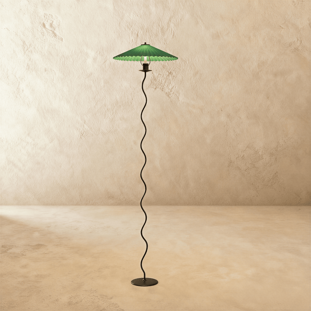 Lámpara de pie Serpentine con pantalla de lino estilo Art Deco vintage  