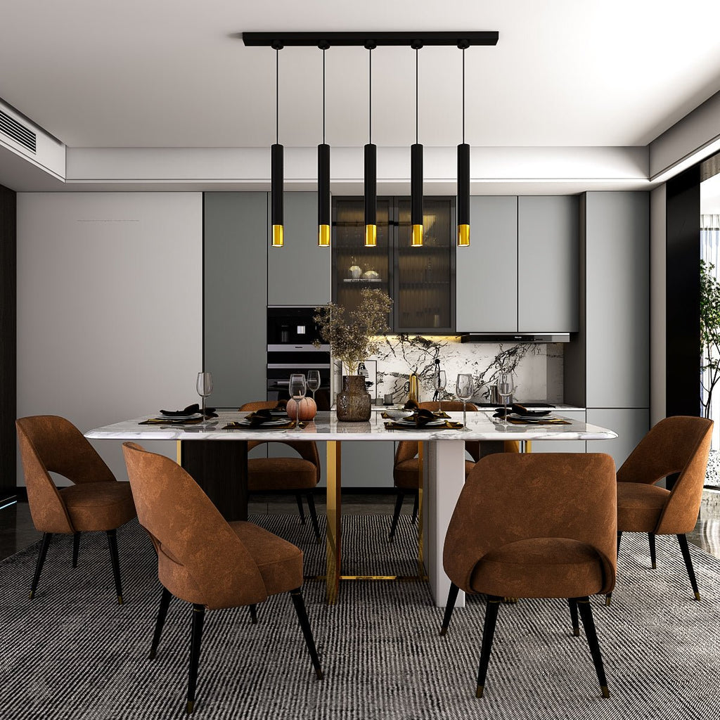 Lampada a sospensione cilindrica minimalista con accenti dorati per isole cucina