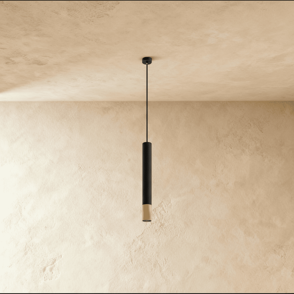 Lampada a sospensione cilindrica minimalista con accenti dorati per isole cucina