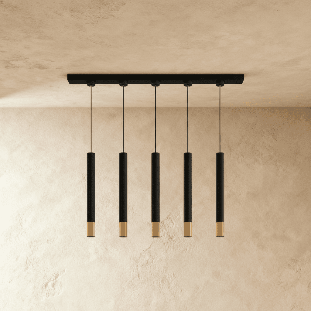 Lampada a sospensione cilindrica minimalista con accenti dorati per isole cucina